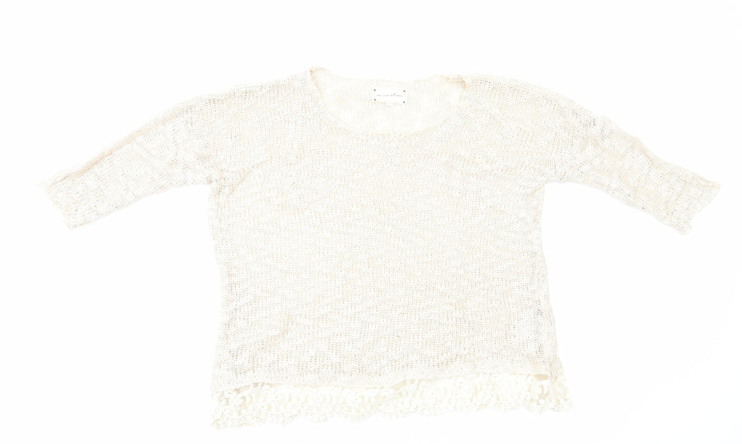 New Look Womens Ivory Round Neck Acrylic Pullover Jumper Size M - Lace Trim