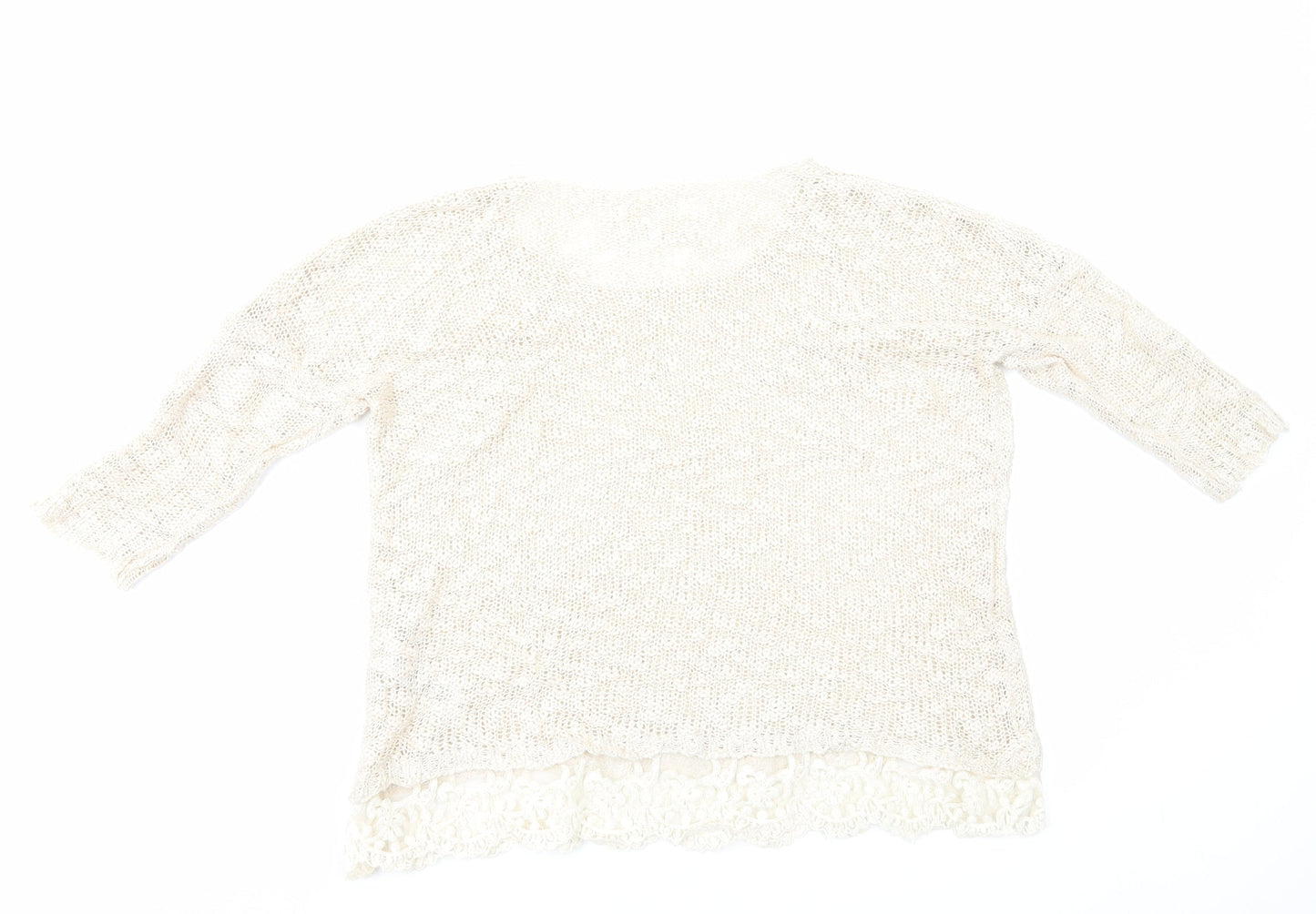 New Look Womens Ivory Round Neck Acrylic Pullover Jumper Size M - Lace Trim