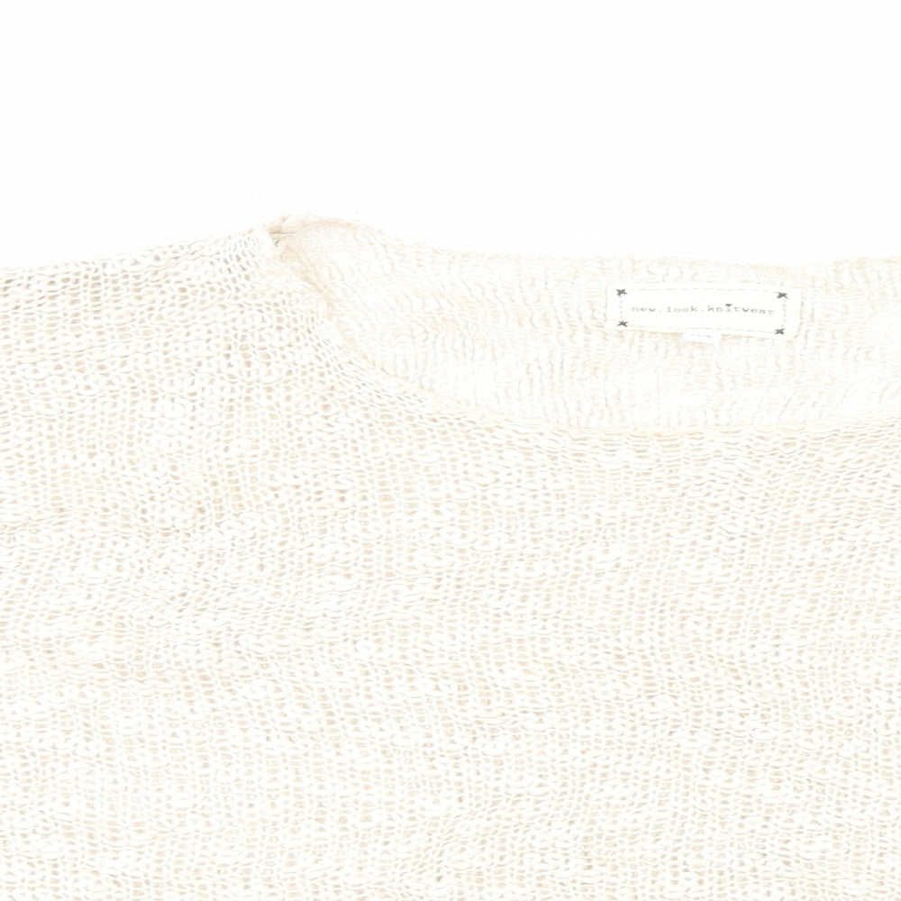 New Look Womens Ivory Round Neck Acrylic Pullover Jumper Size M - Lace Trim