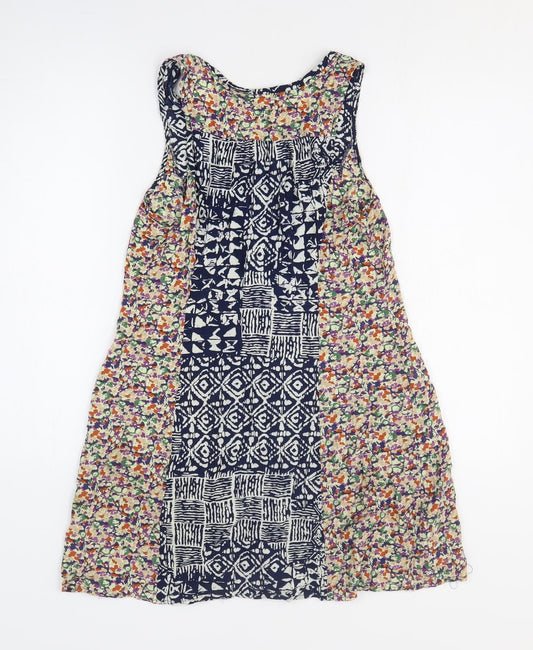Mystic Womens Multicoloured Geometric Rayon Tank Dress Size M Round Neck Pullover