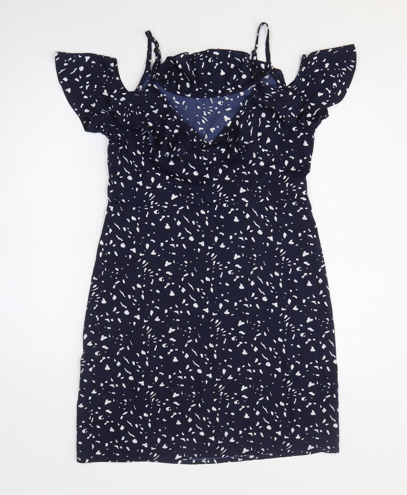 VERO MODA Womens Blue Animal Print Polyester A-Line Size S Off the Shoulder Pullover