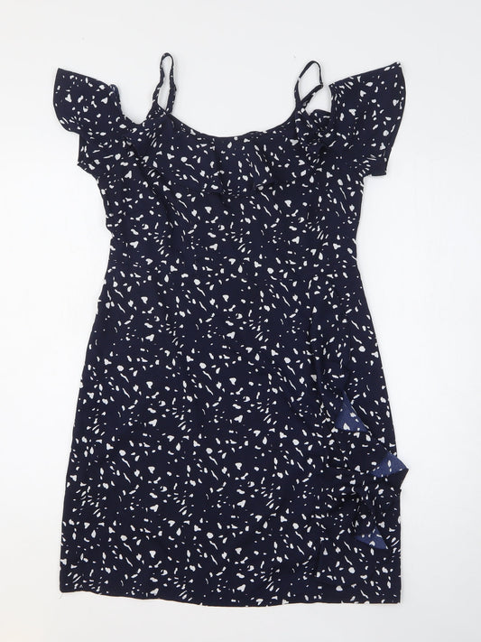 VERO MODA Womens Blue Animal Print Polyester A-Line Size S Off the Shoulder Pullover