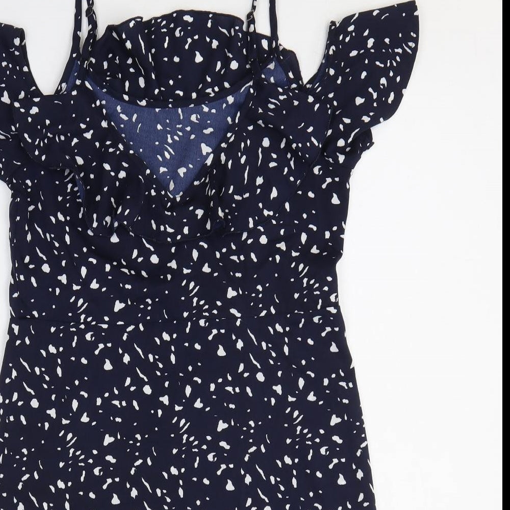 VERO MODA Womens Blue Animal Print Polyester A-Line Size S Off the Shoulder Pullover