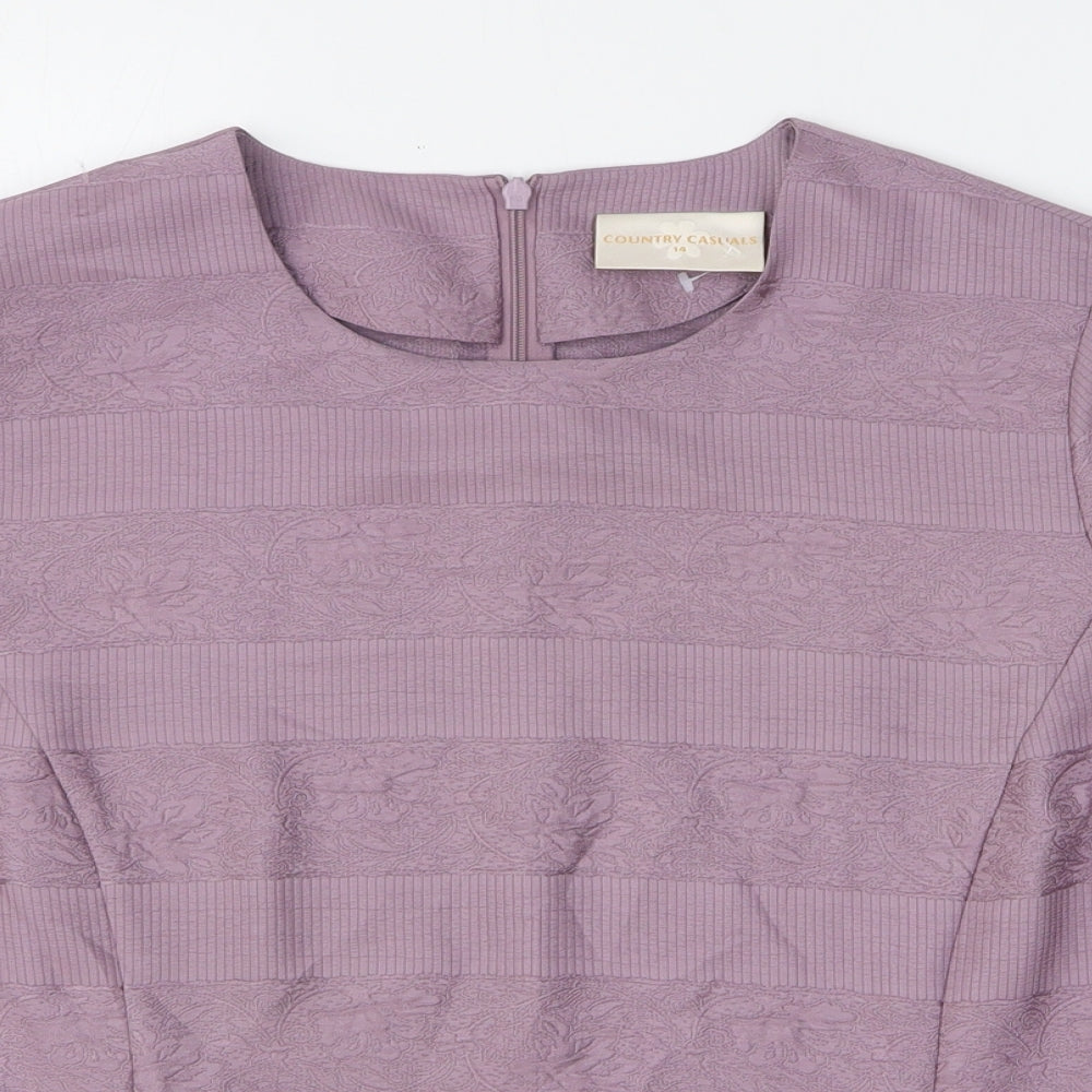 Country Casuals Womens Purple Polyester Basic T-Shirt Size 14 Square Neck