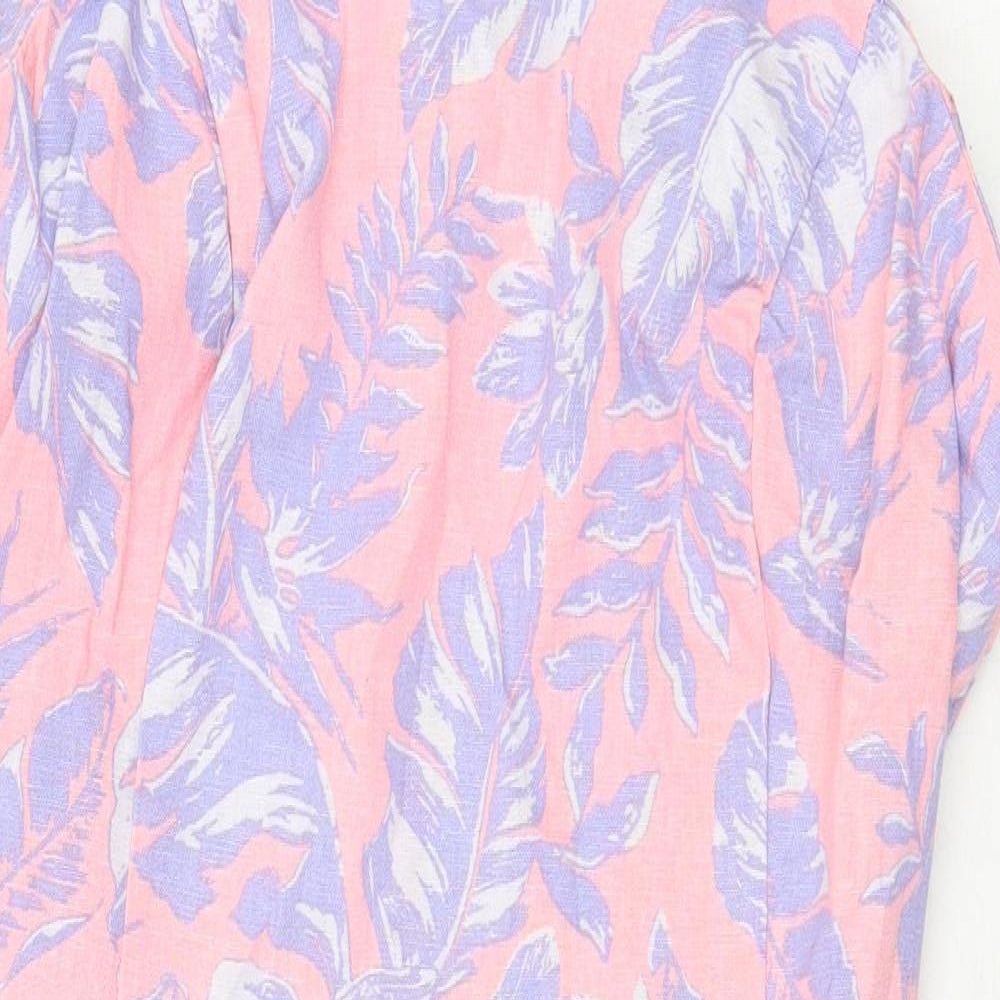 New Look Womens Pink Floral Cotton Mini Size 14 Square Neck Zip