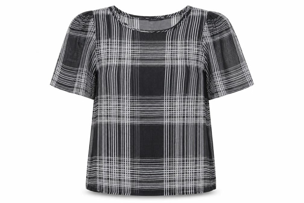 Marks and Spencer Womens Black Plaid Polyester Basic Blouse Size 16 Roll Neck