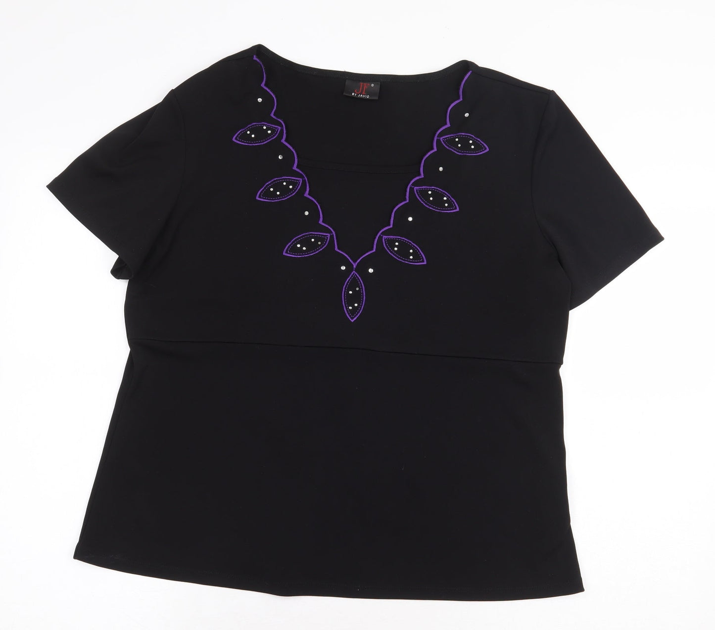 JF By Javid Womens Black Geometric Polyester Basic Blouse Size 20 Square Neck