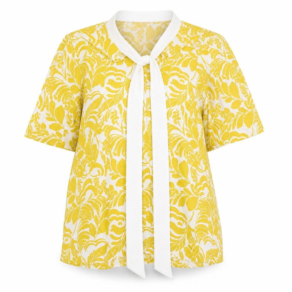 Marks and Spencer Womens Yellow Geometric Viscose Basic Blouse Size 10 Mock Neck