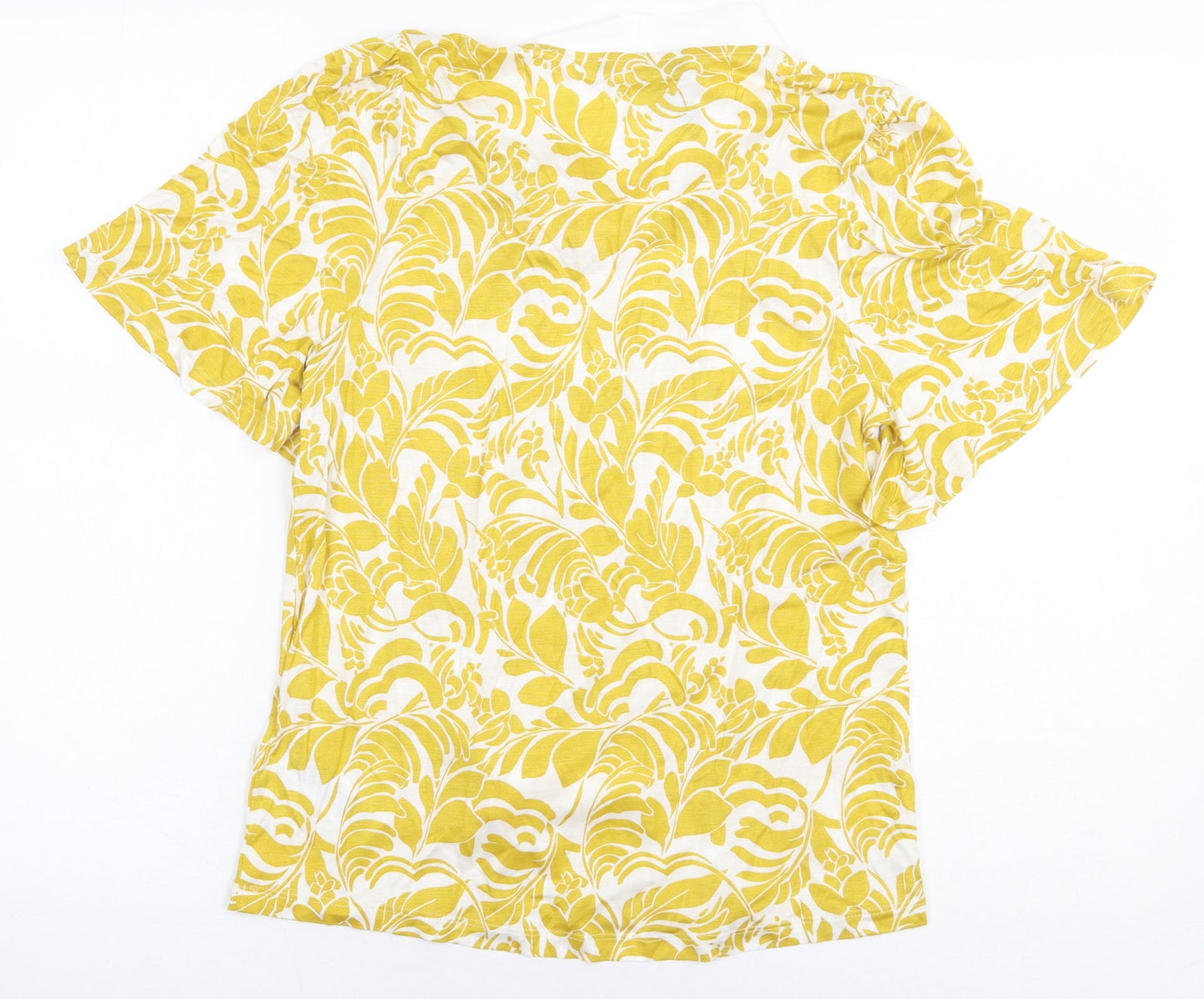 Marks and Spencer Womens Yellow Geometric Viscose Basic Blouse Size 10 Mock Neck