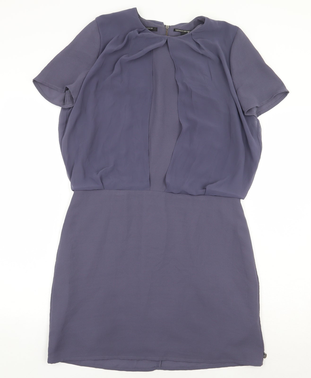 Maison Scotch Womens Blue Polyester A-Line Size XS Round Neck Zip