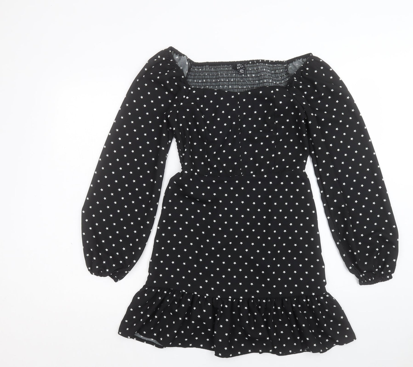 Lola Skye Womens Black Polka Dot Polyester A-Line Size 8 Scoop Neck Pullover
