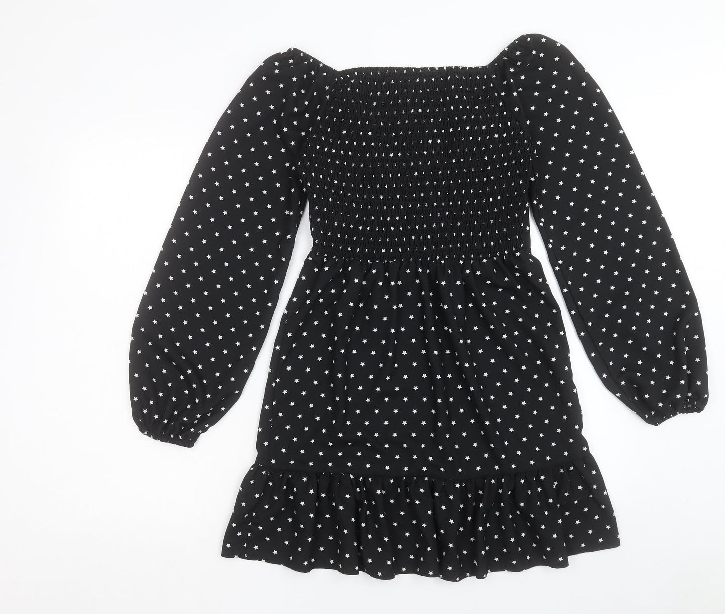 Lola Skye Womens Black Polka Dot Polyester A-Line Size 8 Scoop Neck Pullover