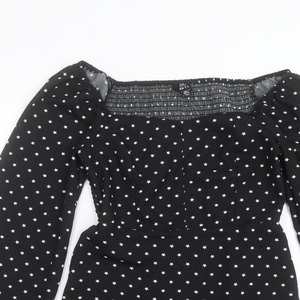 Lola Skye Womens Black Polka Dot Polyester A-Line Size 8 Scoop Neck Pullover