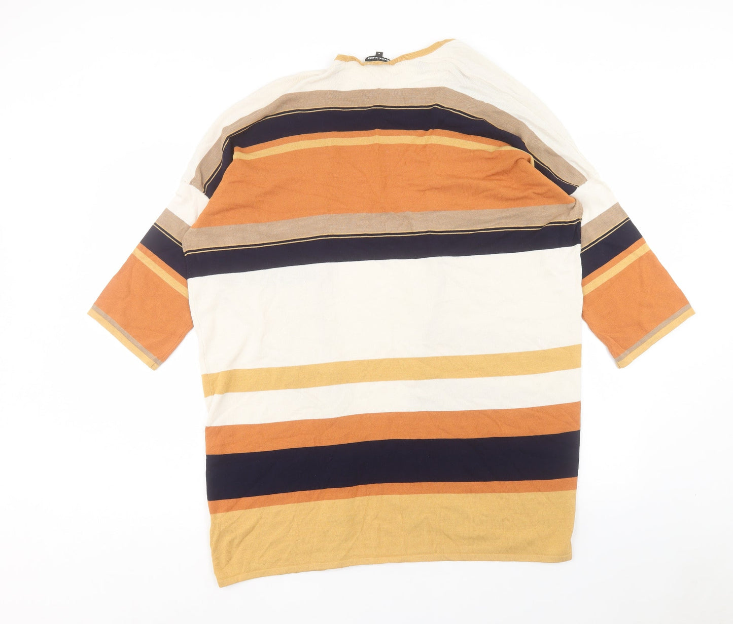 Oasis Womens Orange V-Neck Striped Viscose Cardigan Jumper Size M