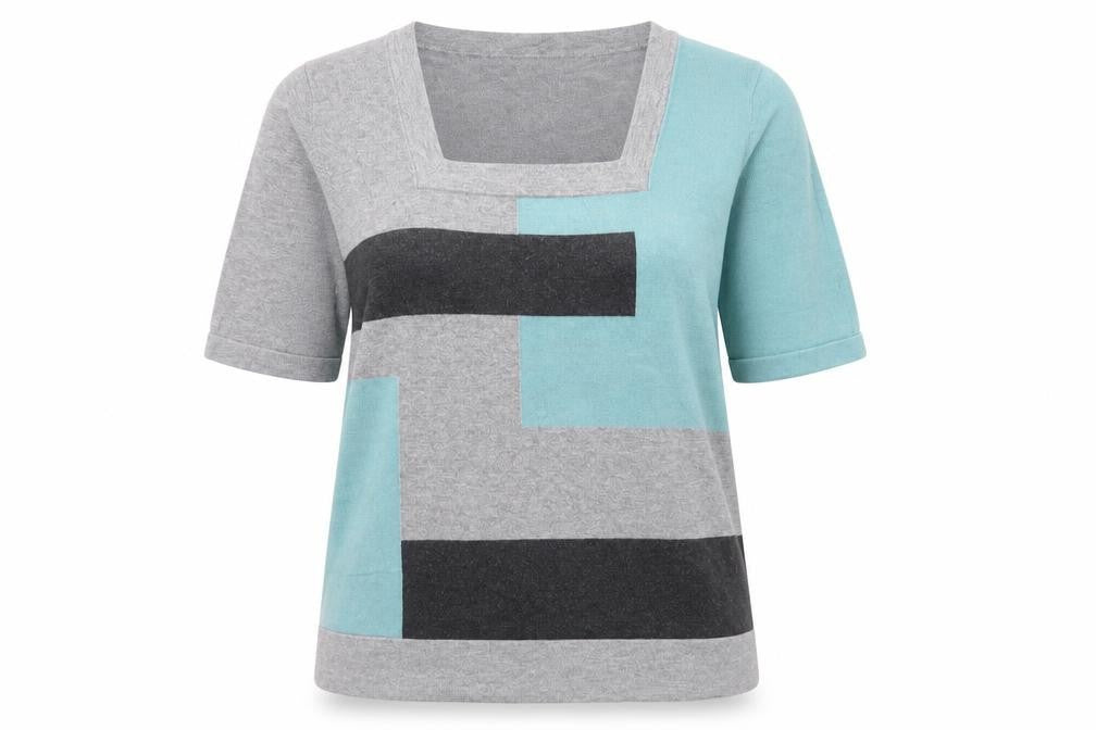 Country Casuals Womens Grey Colourblock Viscose Basic Blouse Size M Square Neck