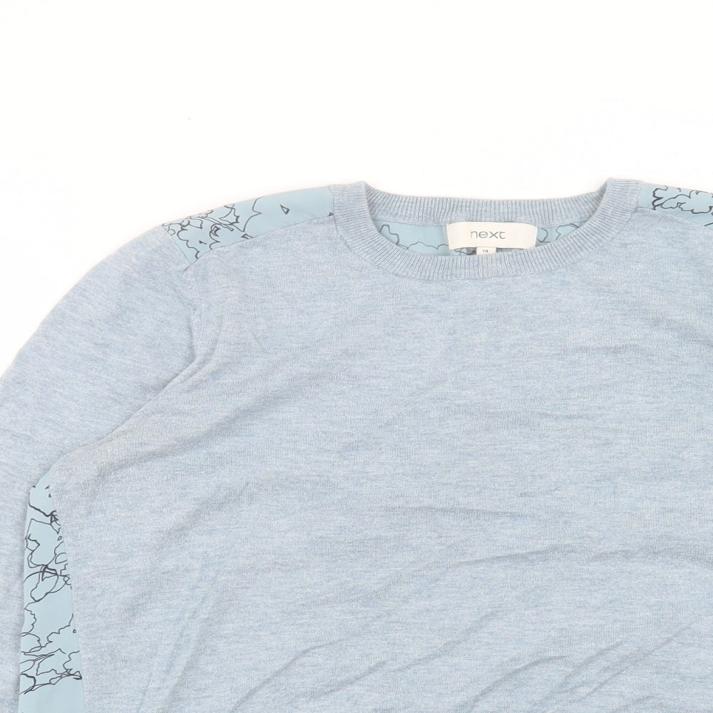 NEXT Womens Blue Round Neck Geometric Acrylic Pullover Jumper Size 14