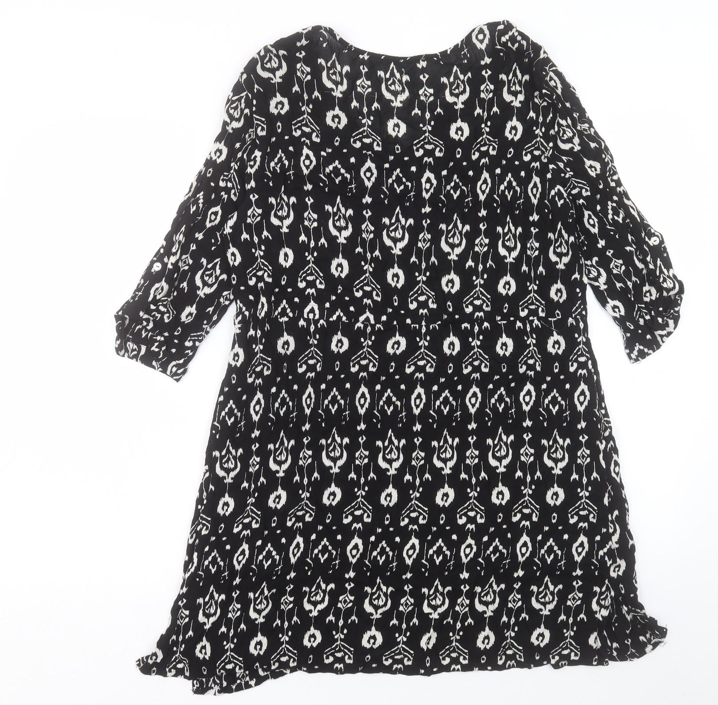 Mango Womens Black Geometric Viscose A-Line Size S Scoop Neck Button