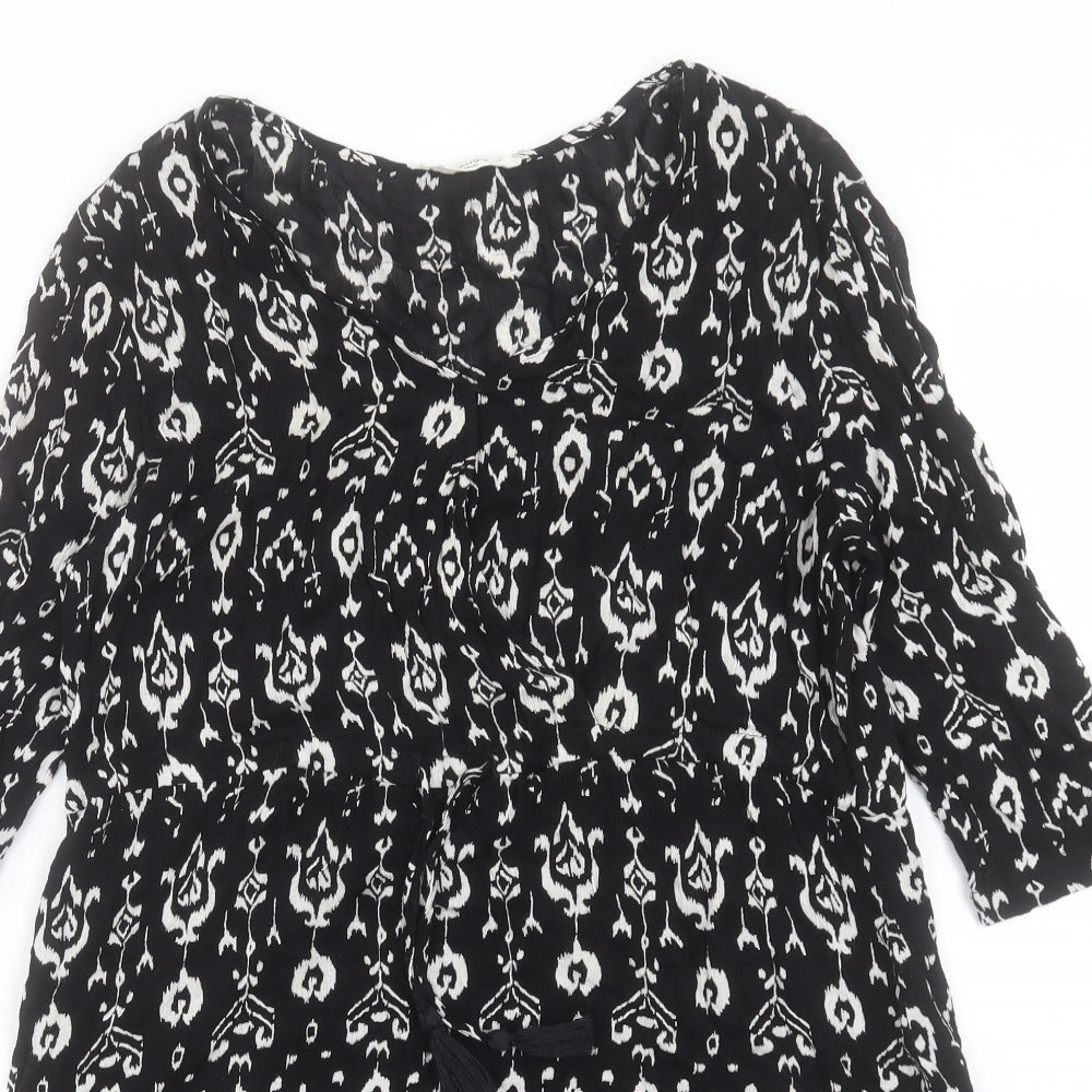 Mango Womens Black Geometric Viscose A-Line Size S Scoop Neck Button