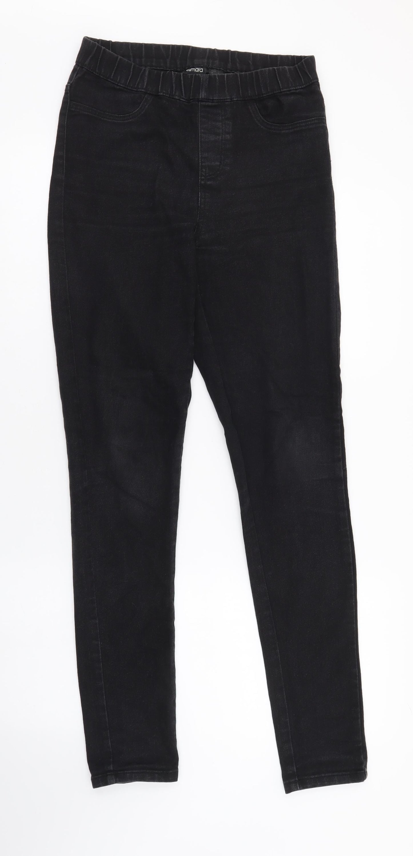 ESMARA Womens Black Herringbone Cotton Skinny Jeans Size 8 L30 in Regular Button