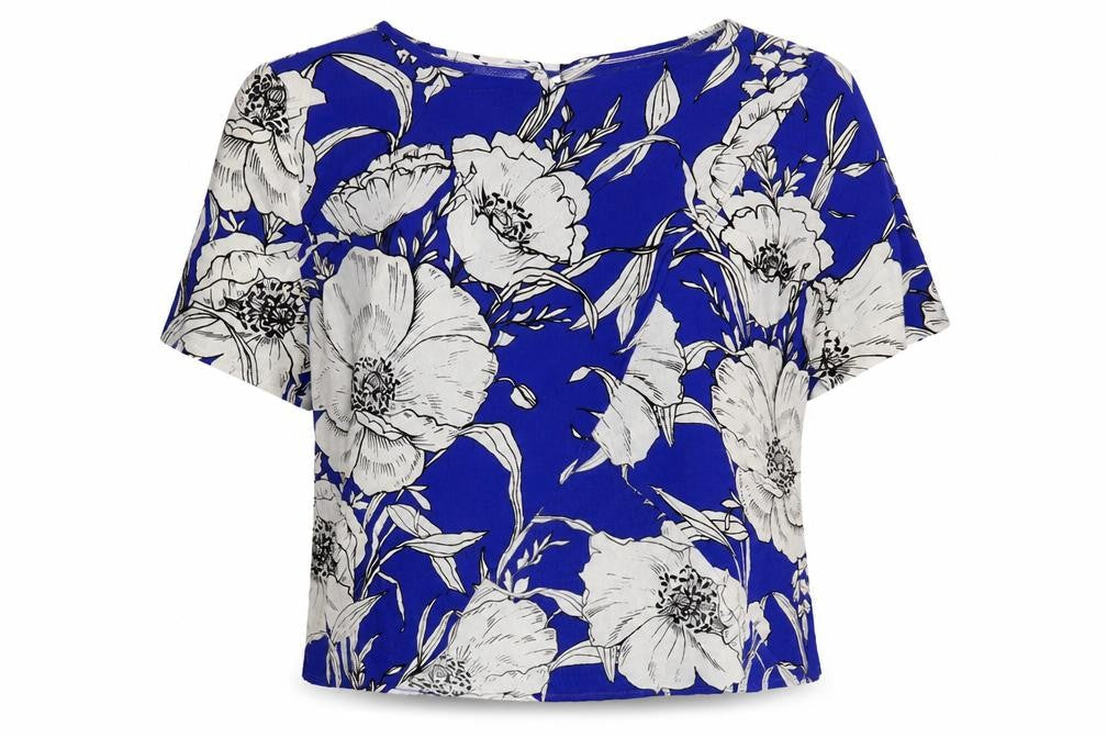 Zara Womens Blue Floral Polyester Basic Blouse Size M Round Neck