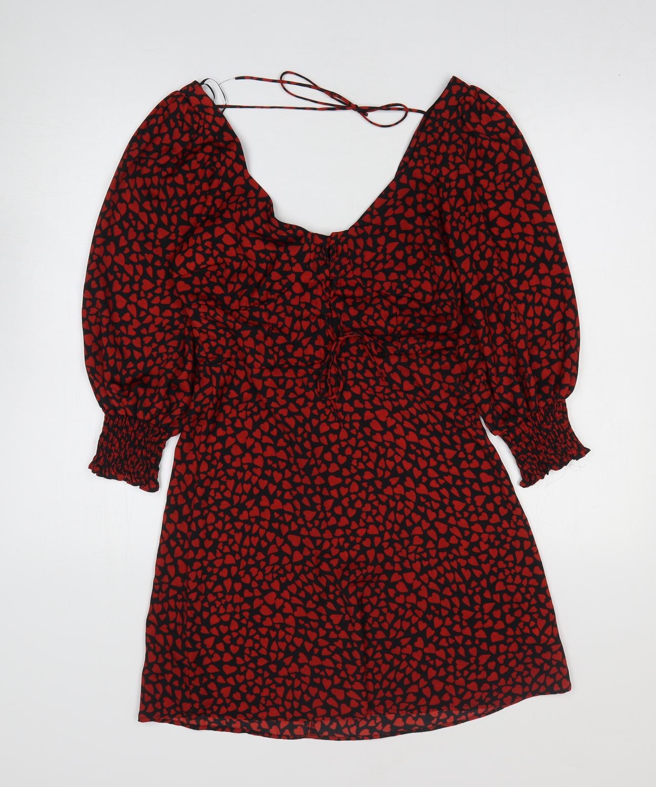 Topshop Womens Red Animal Print Polyester Mini Size 8 Square Neck Zip