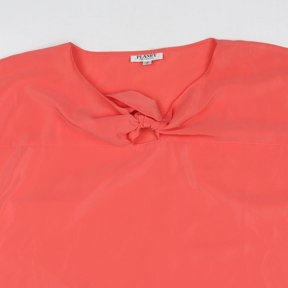 Planet Womens Pink Polyester Basic Blouse Size 12 V-Neck - Knot Detail