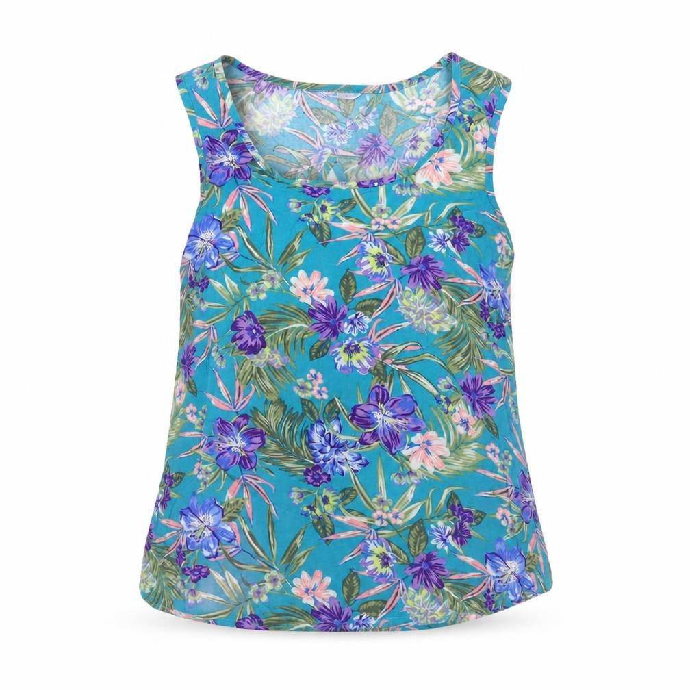 New Look Womens Blue Floral Viscose Basic Blouse Size 8 Scoop Neck