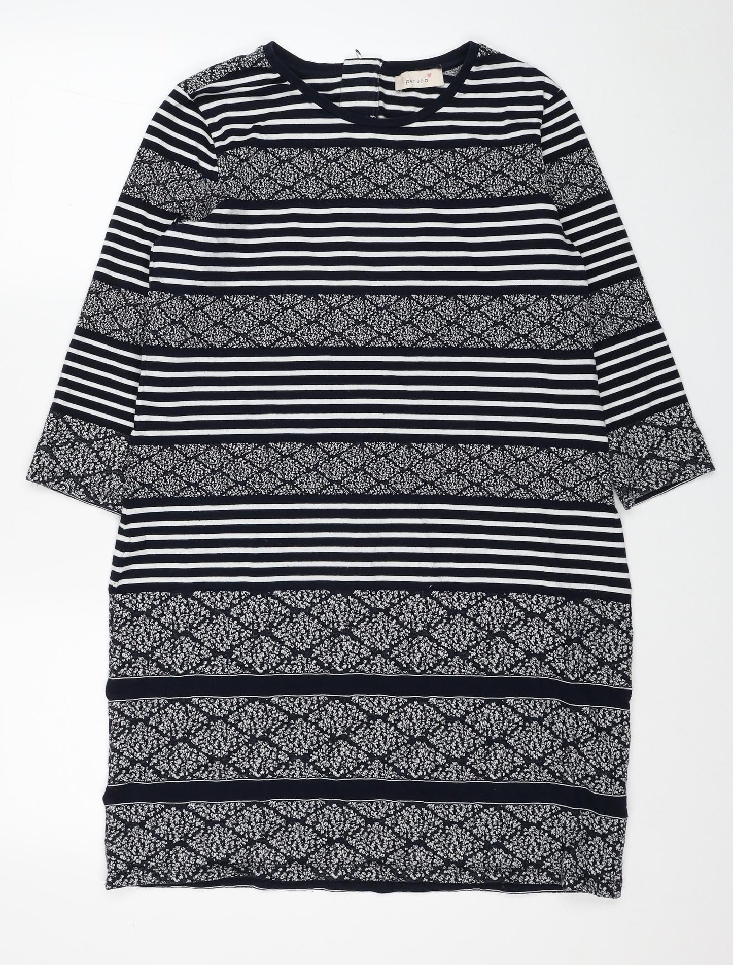 Per Una Womens Blue Geometric Cotton A-Line Size 14 Scoop Neck Zip