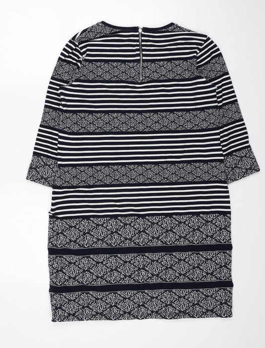 Per Una Womens Blue Geometric Cotton A-Line Size 14 Scoop Neck Zip