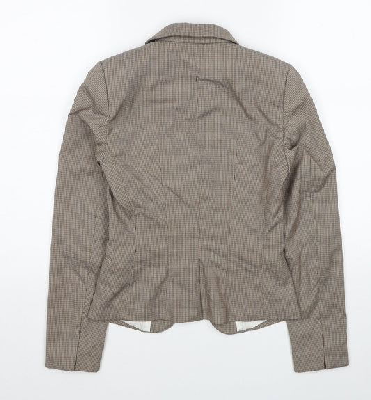 H&M Womens Beige Plaid Polyester Jacket Blazer Size 4