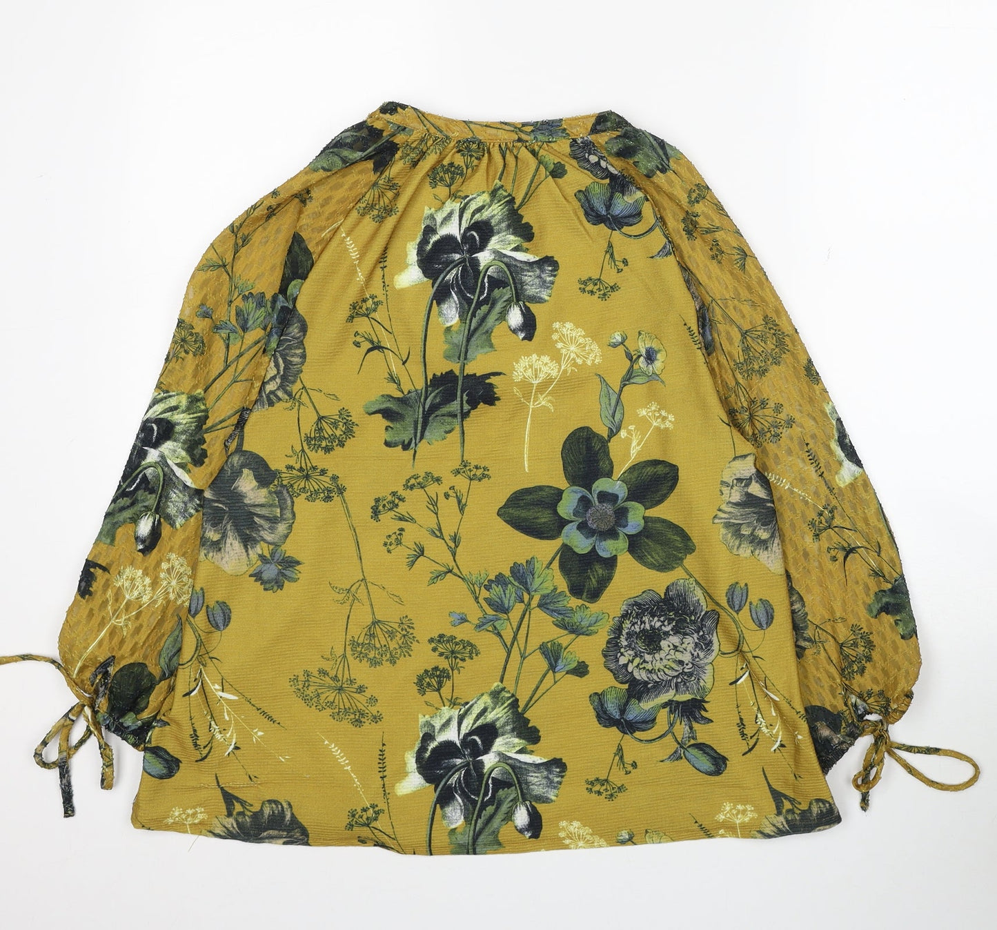 NEXT Womens Yellow Floral Polyester Basic Blouse Size 8 V-Neck - Tie Neck