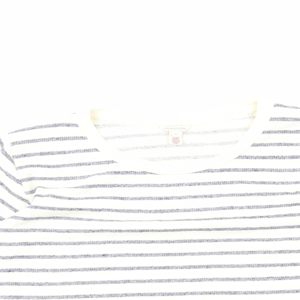 Monsoon Womens White Striped Polyester Basic Tank Size M Scoop Neck