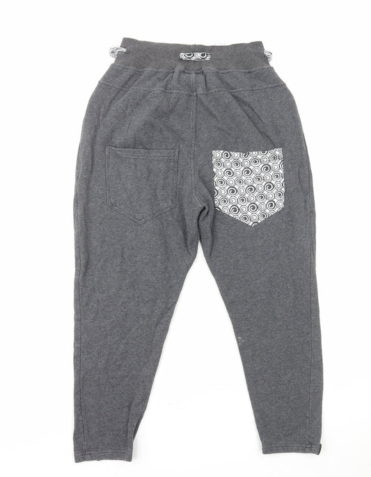 Amy Womens Grey Cotton Sweatpants Trousers Size S L23 in Regular Drawstring