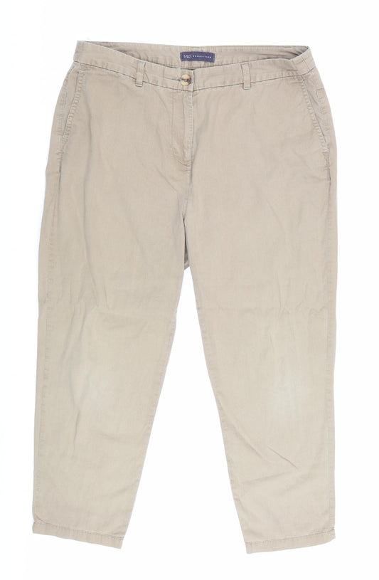 Marks and Spencer Womens Brown Cotton Trousers Size 12 L23.5 in Regular Zip