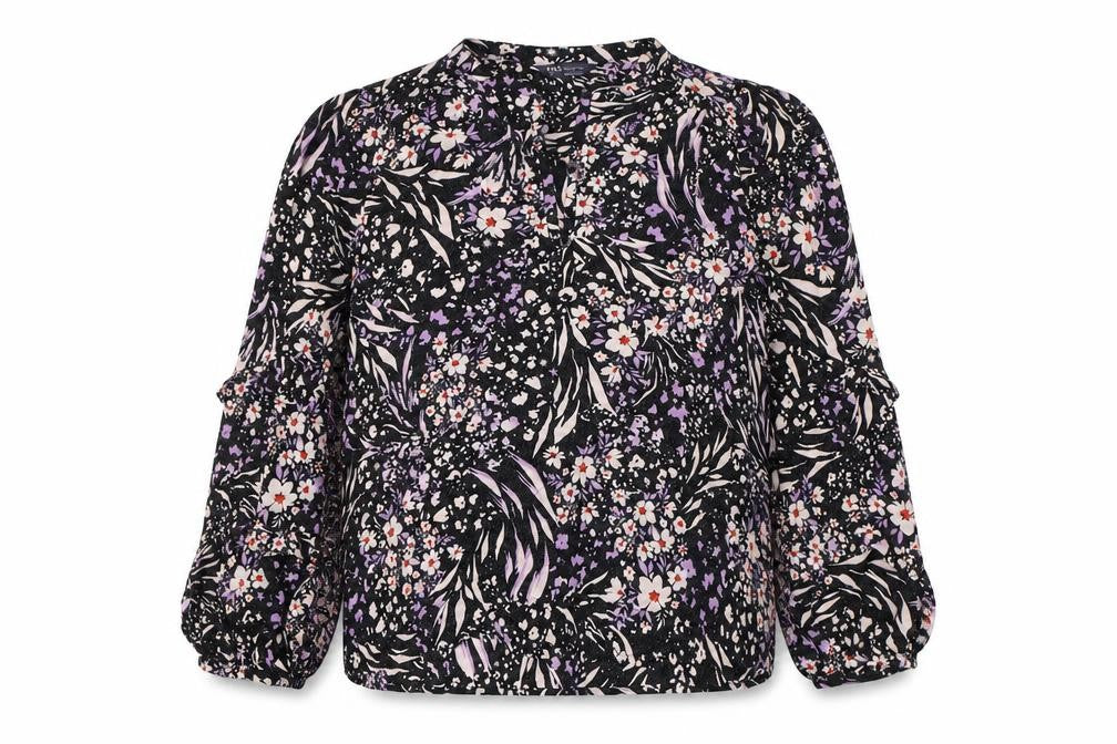 Marks and Spencer Womens Black Floral Viscose Basic Button-Up Size 12 V-Neck