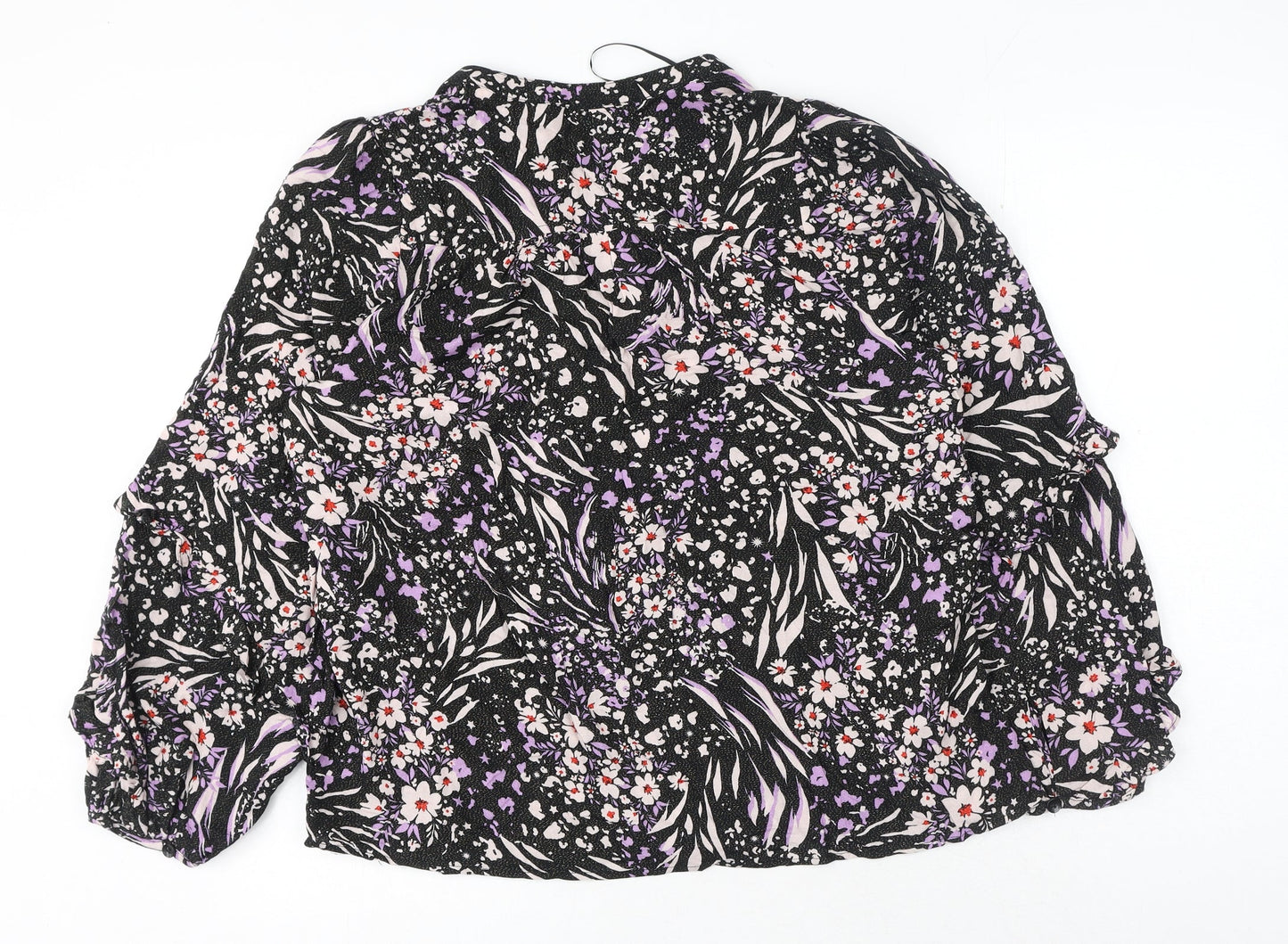 Marks and Spencer Womens Black Floral Viscose Basic Button-Up Size 12 V-Neck