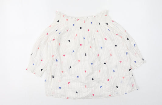 Gap Womens White Geometric Cotton Basic Blouse Size M Boat Neck