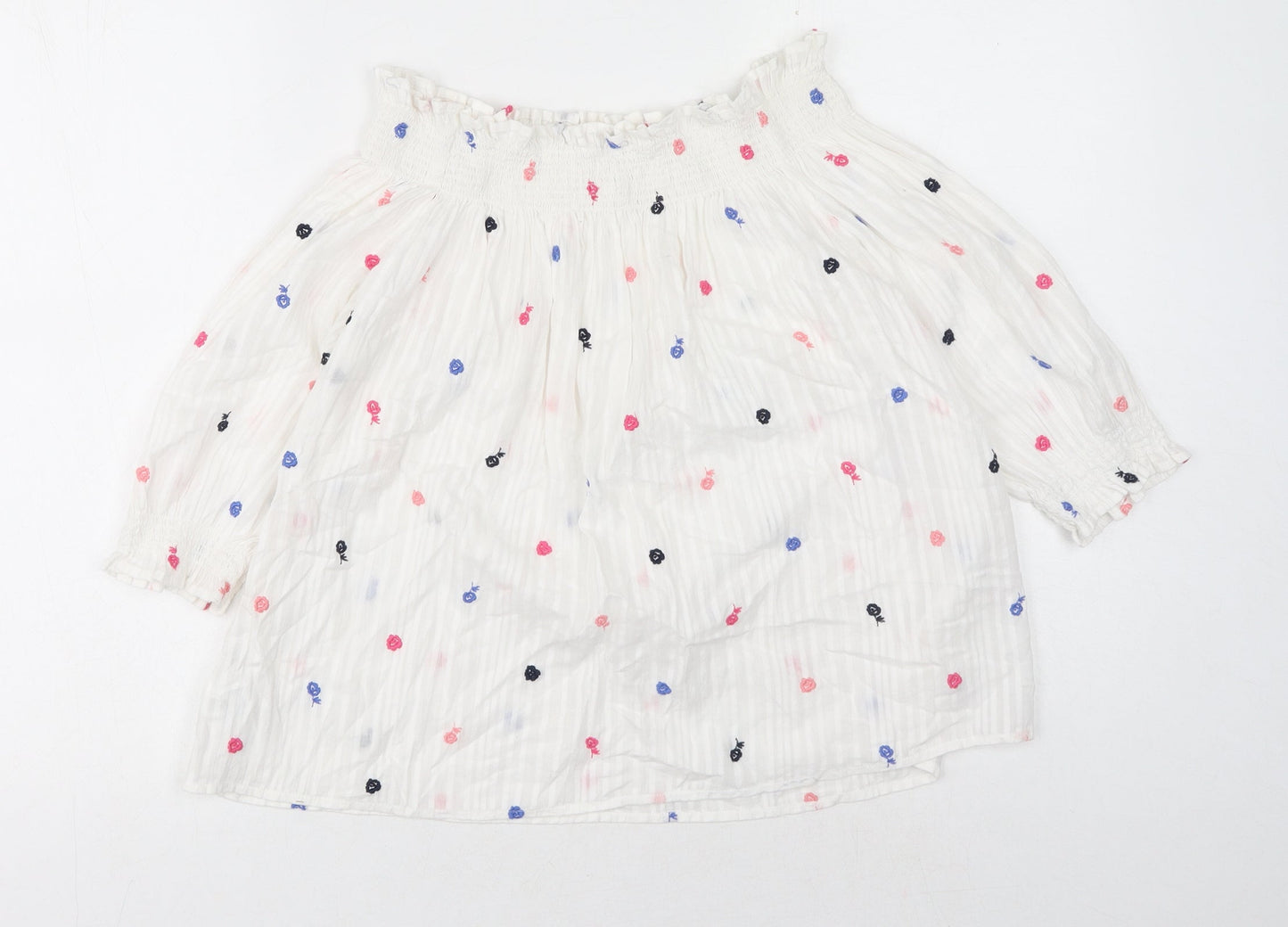 Gap Womens White Geometric Cotton Basic Blouse Size M Boat Neck