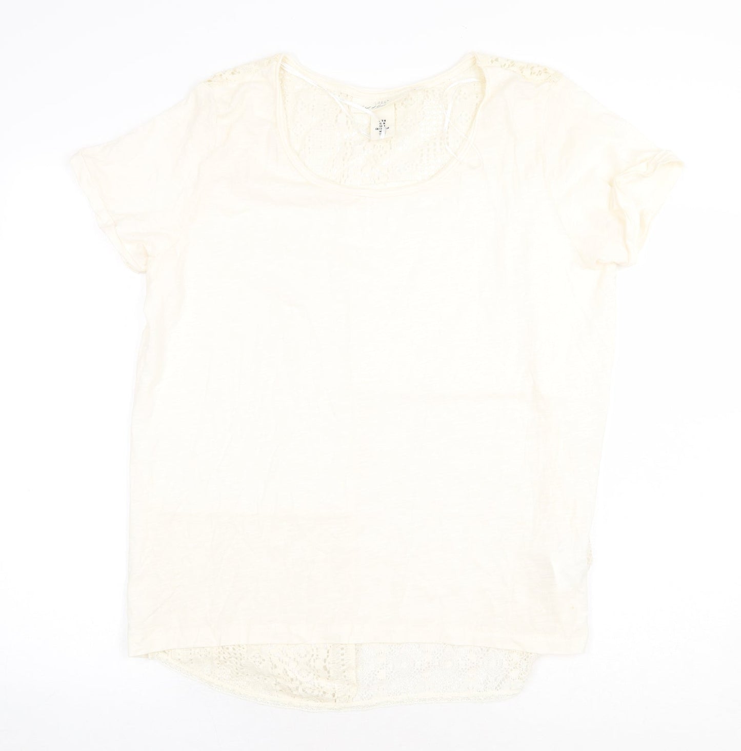 H&M Womens Beige 100% Cotton Basic Blouse Size M Round Neck