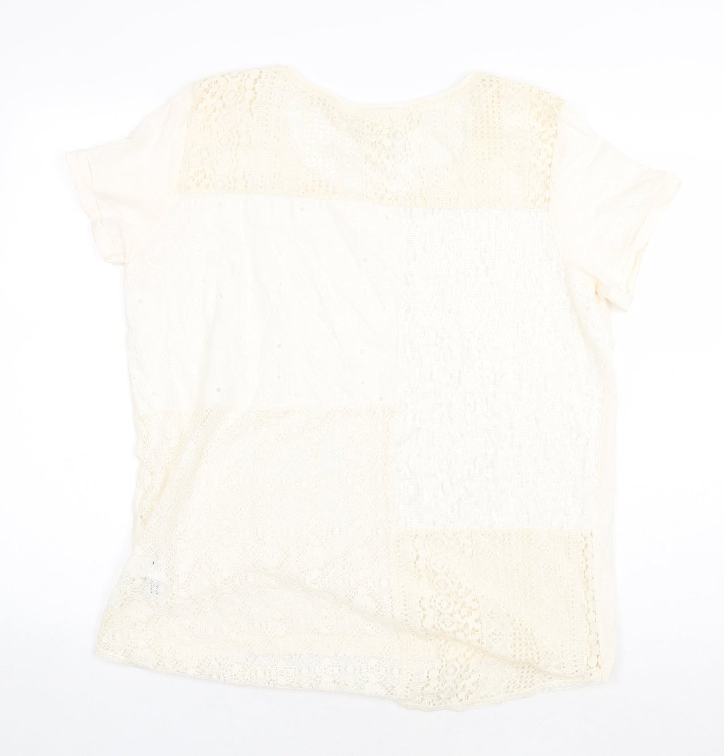 H&M Womens Beige 100% Cotton Basic Blouse Size M Round Neck