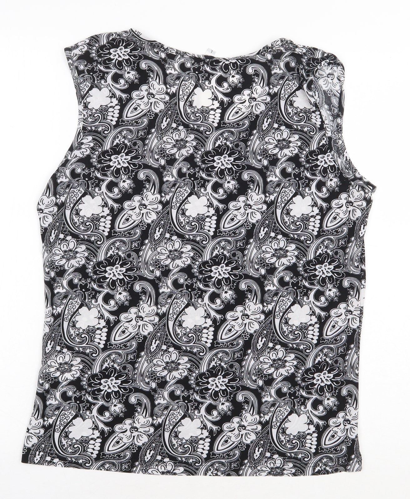 Preworn Womens Black Floral Polyester Basic Blouse Size L Round Neck