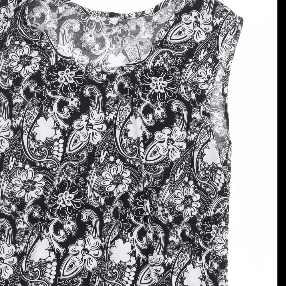 Preworn Womens Black Floral Polyester Basic Blouse Size L Round Neck