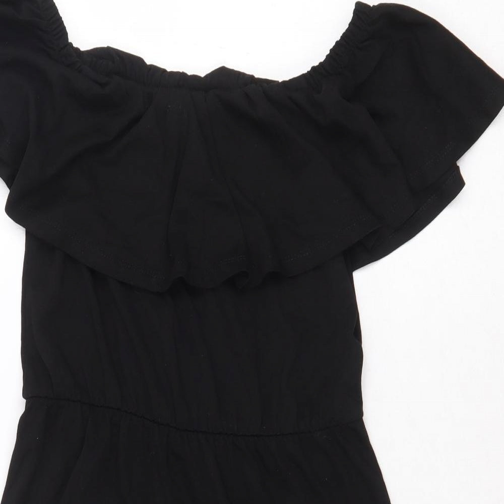 ASOS Womens Black 100% Cotton Fit & Flare Size 6 Off the Shoulder Pullover
