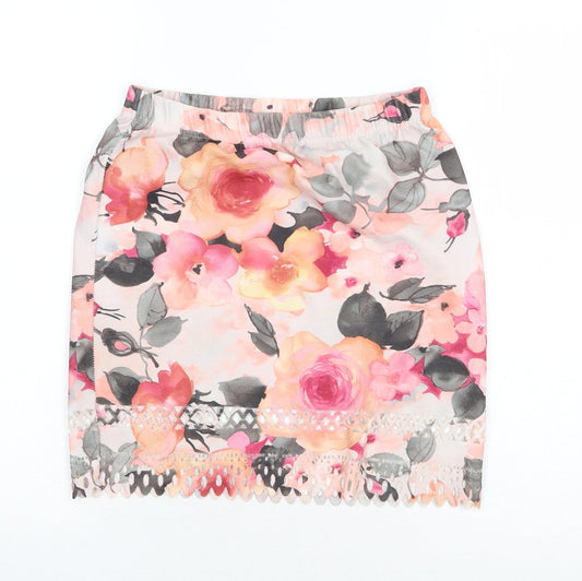 Preworn Womens Multicoloured Floral Polyester Mini Skirt Size M