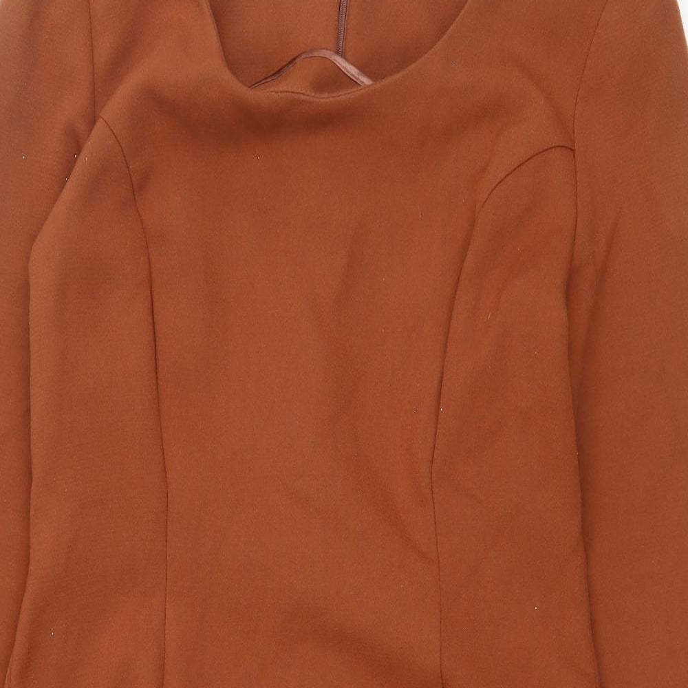 ASOS Womens Brown Polyester A-Line Size 12 Scoop Neck Zip