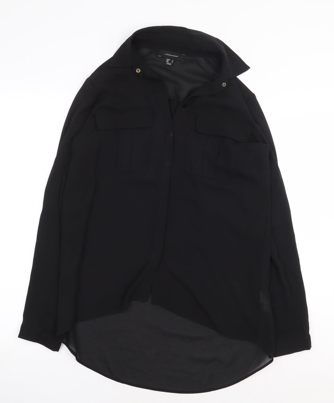 Atmosphere Womens Black Polyester Basic Blouse Size 8 Collared
