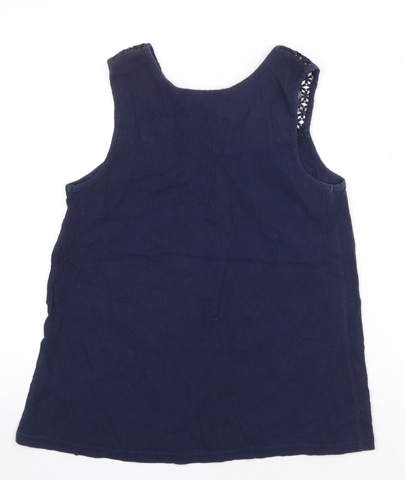 Avenue Womens Blue Cotton Basic Blouse Size 8 Round Neck