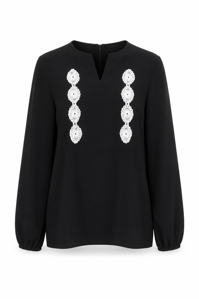 Pop England Womens Black Polyester Basic Blouse Size S V-Neck