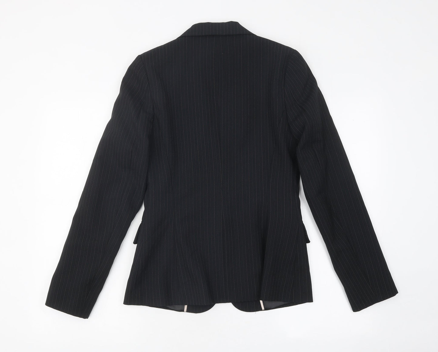 Bay Womens Black Striped Polyester Jacket Blazer Size 8