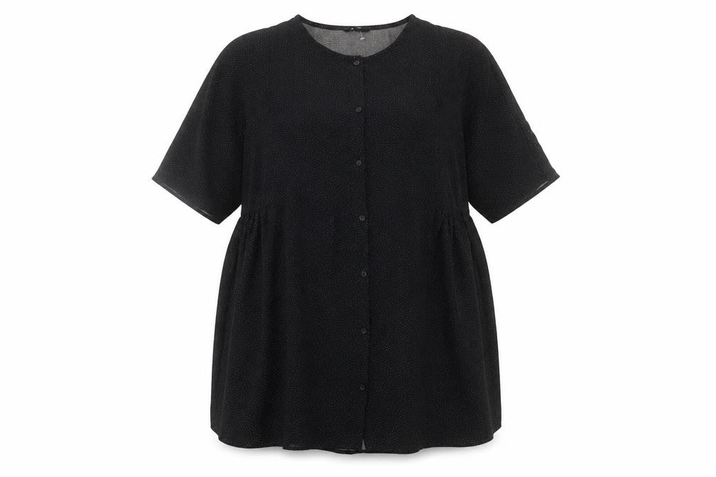 Monkl Womens Black Geometric Polyester A-Line Size S Round Neck Button